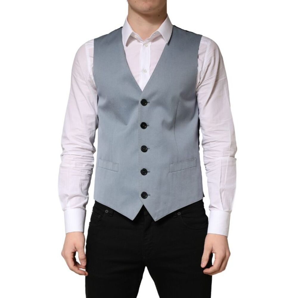 Dolce & Gabbana Gray Wool Single Breasted Men Waistcoat Men's Vest